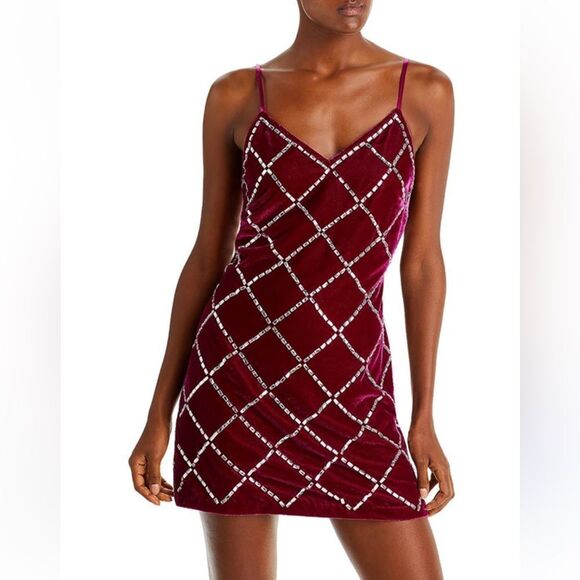 NWT Ramy Brook Omega Rhinestone Fuchsia Velvet Mini Dress Large - Picture 1 of 12
